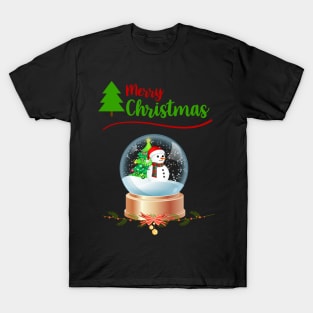 Merry Christmas Snowman in Snow Globe T-Shirt